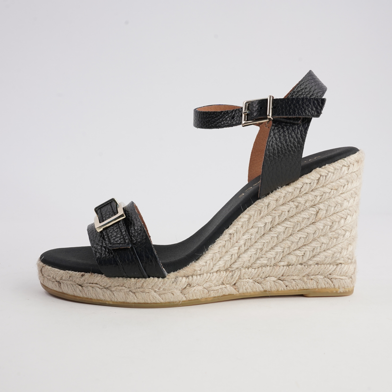 Wren Doya Negro Leather Espadrille Wedges