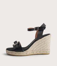 Wren Doya Negro Leather Espadrille Wedges