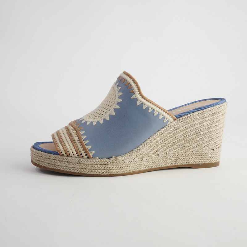 Poppsy Denim Multi Leather Espadrille Wedges