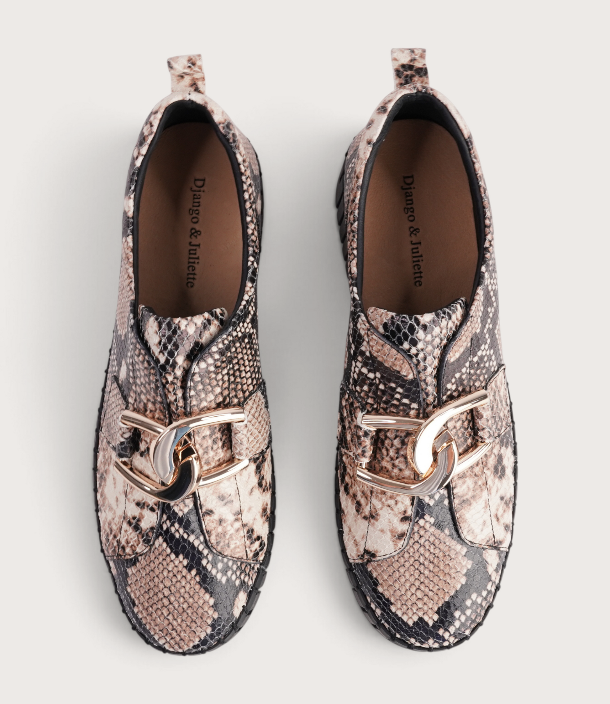 Breeza Black Caramel Snake Leather/ Black Sole Sneakers
