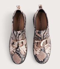 Breeza Black Caramel Snake Leather/ Black Sole Sneakers