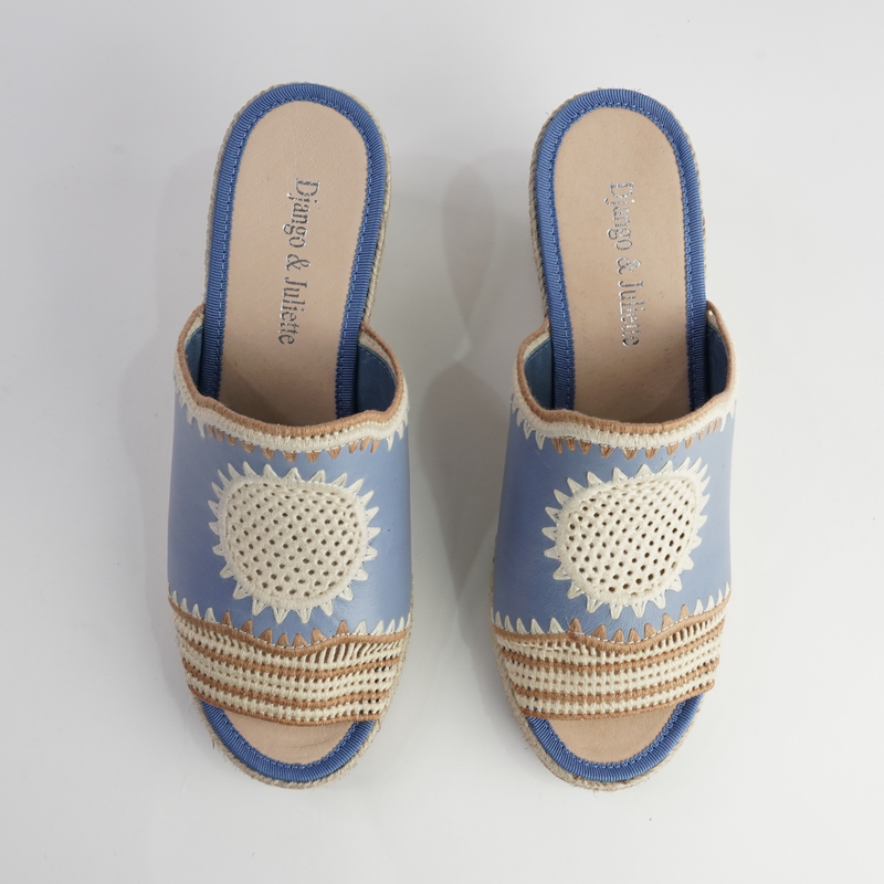 Poppsy Denim Multi Leather Espadrille Wedges