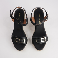 Wren Doya Negro Leather Espadrille Wedges