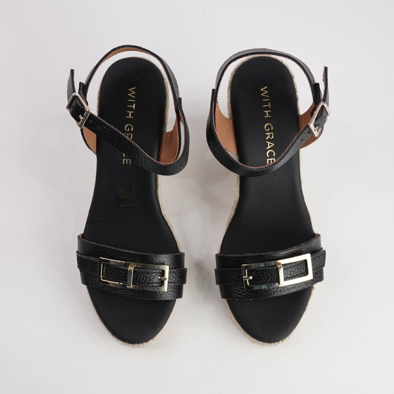 Wren Doya Negro Leather Espadrille Wedges