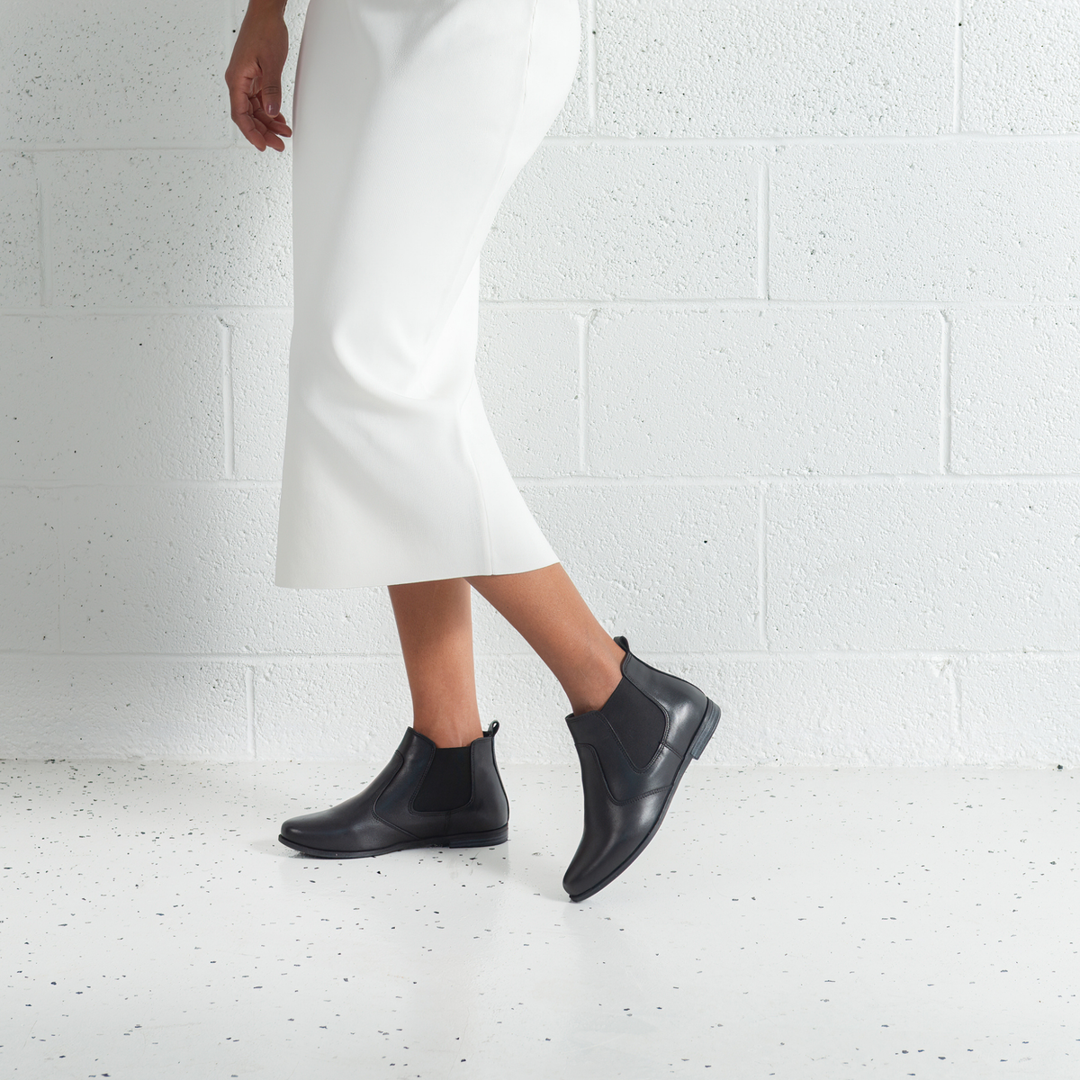 Crystal Black Leather Ankle Boots