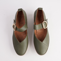 Solo Dark Olive Leather Flats - SALA | Shouz