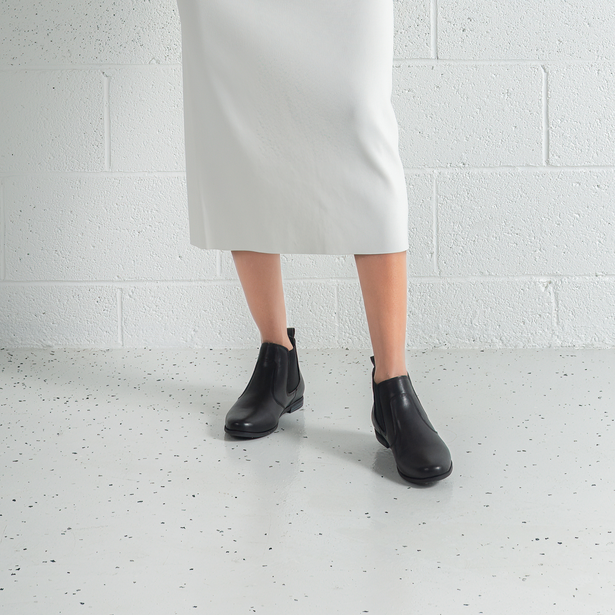 Crystal Black Leather Ankle Boots