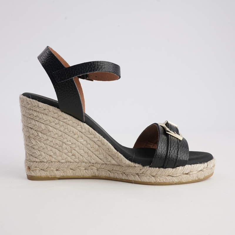 Wren Doya Negro Leather Espadrille Wedges