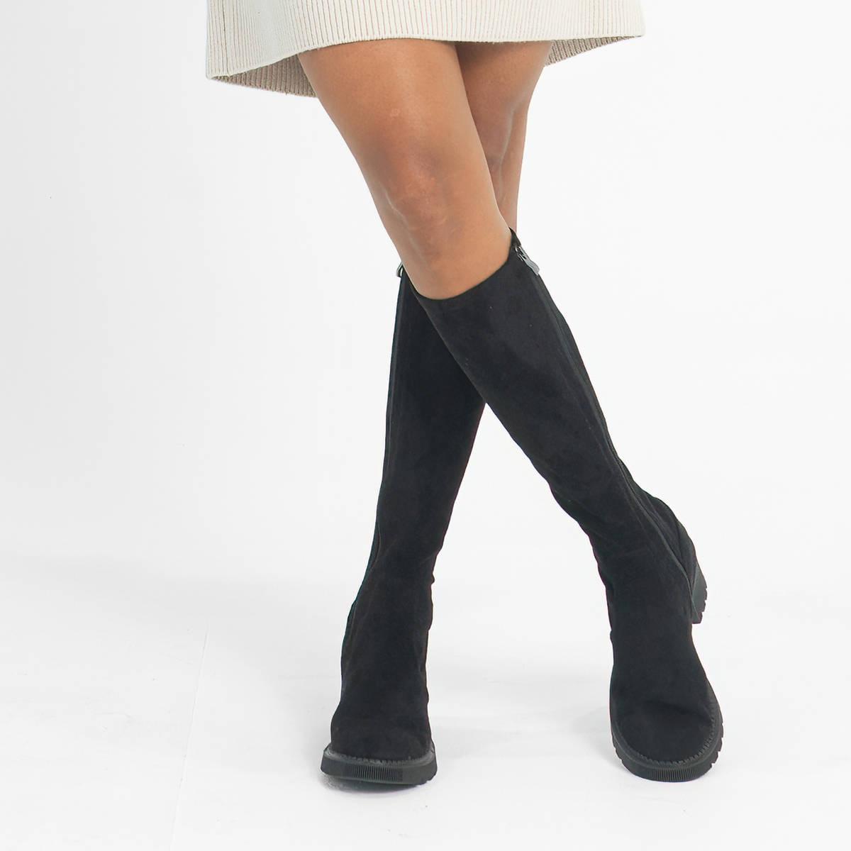 Zina Black Stretch Knee High Boots