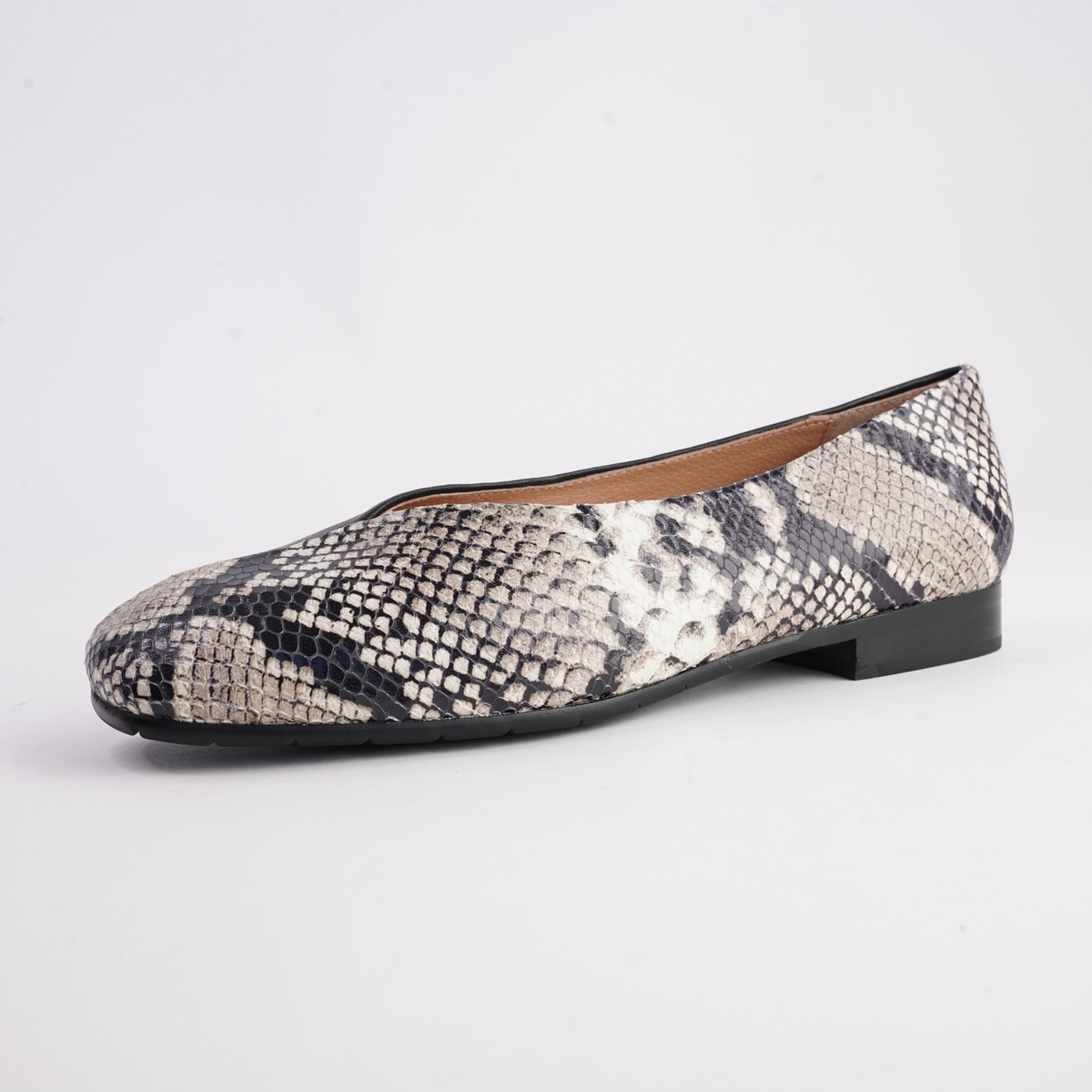 Paydes Black White Snake/ Black Leather Flats - DJANGO AND JULIETTE | Shouz