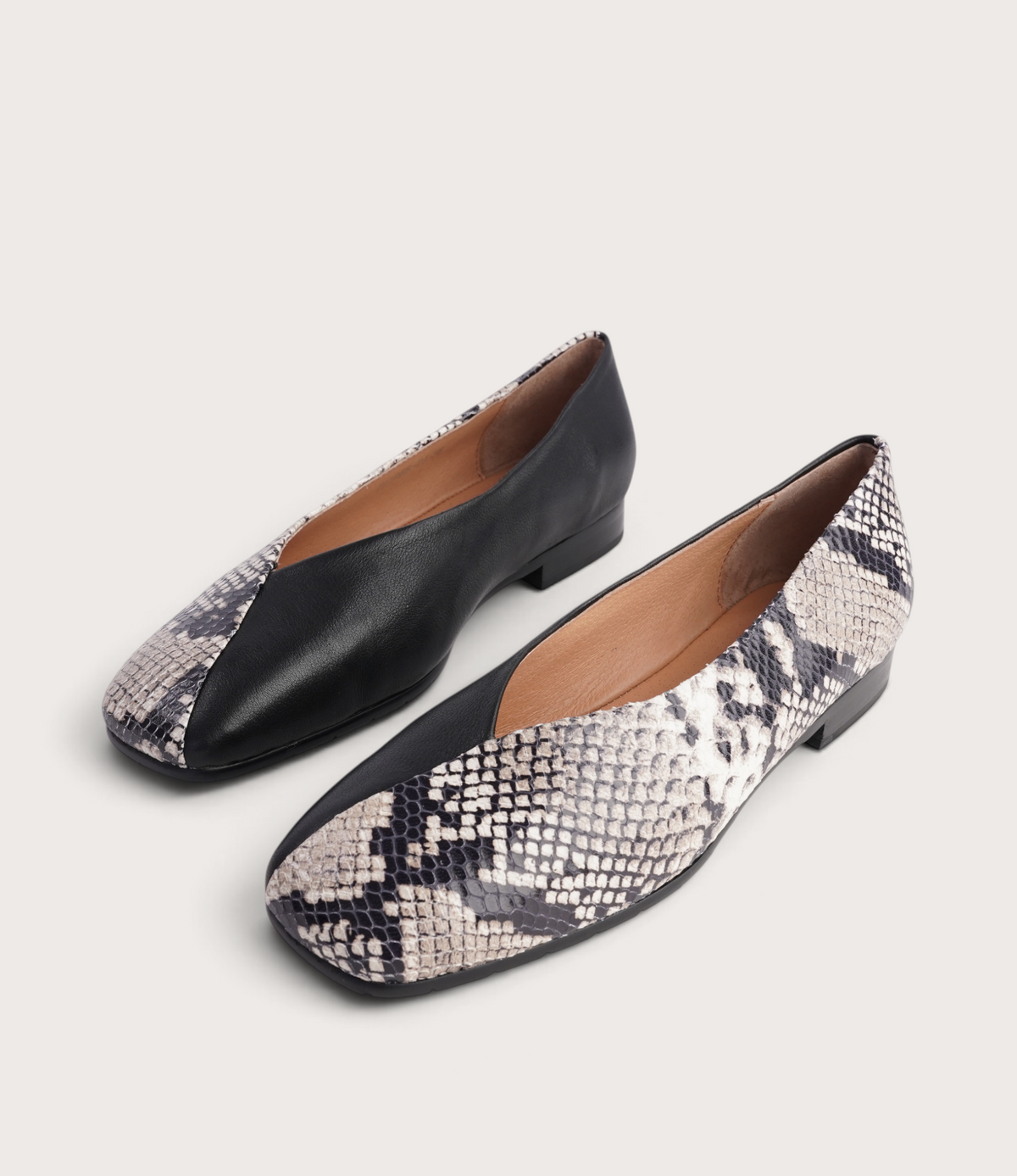 Paydes Black White Snake/ Black Leather Flats