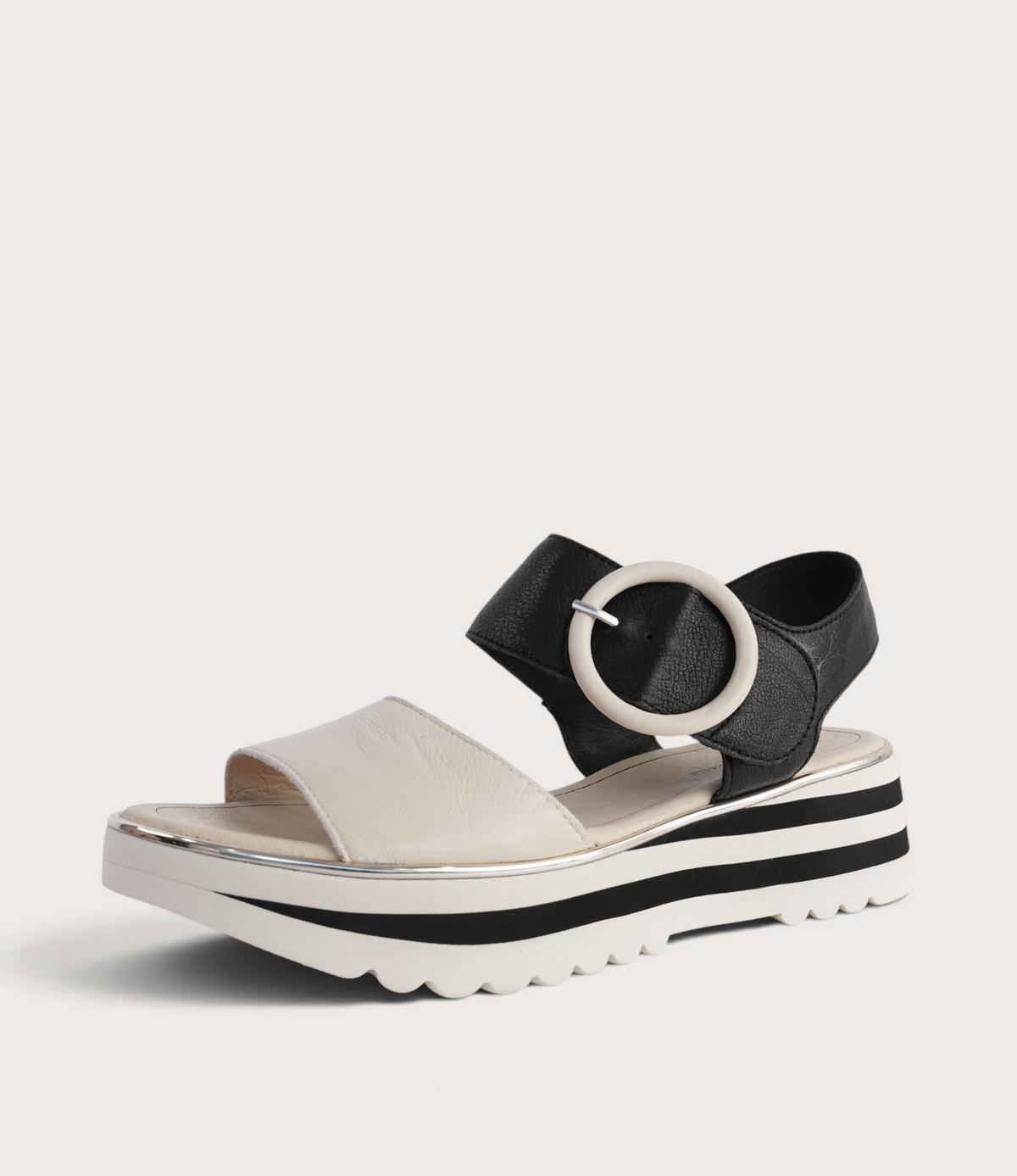 Harlows Milk/ Black Leather Sandals