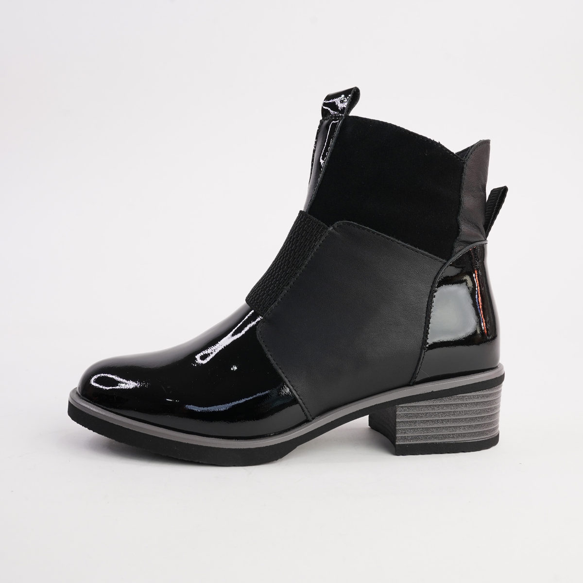 Dread Black Patent/ Black Leather Ankle Boots