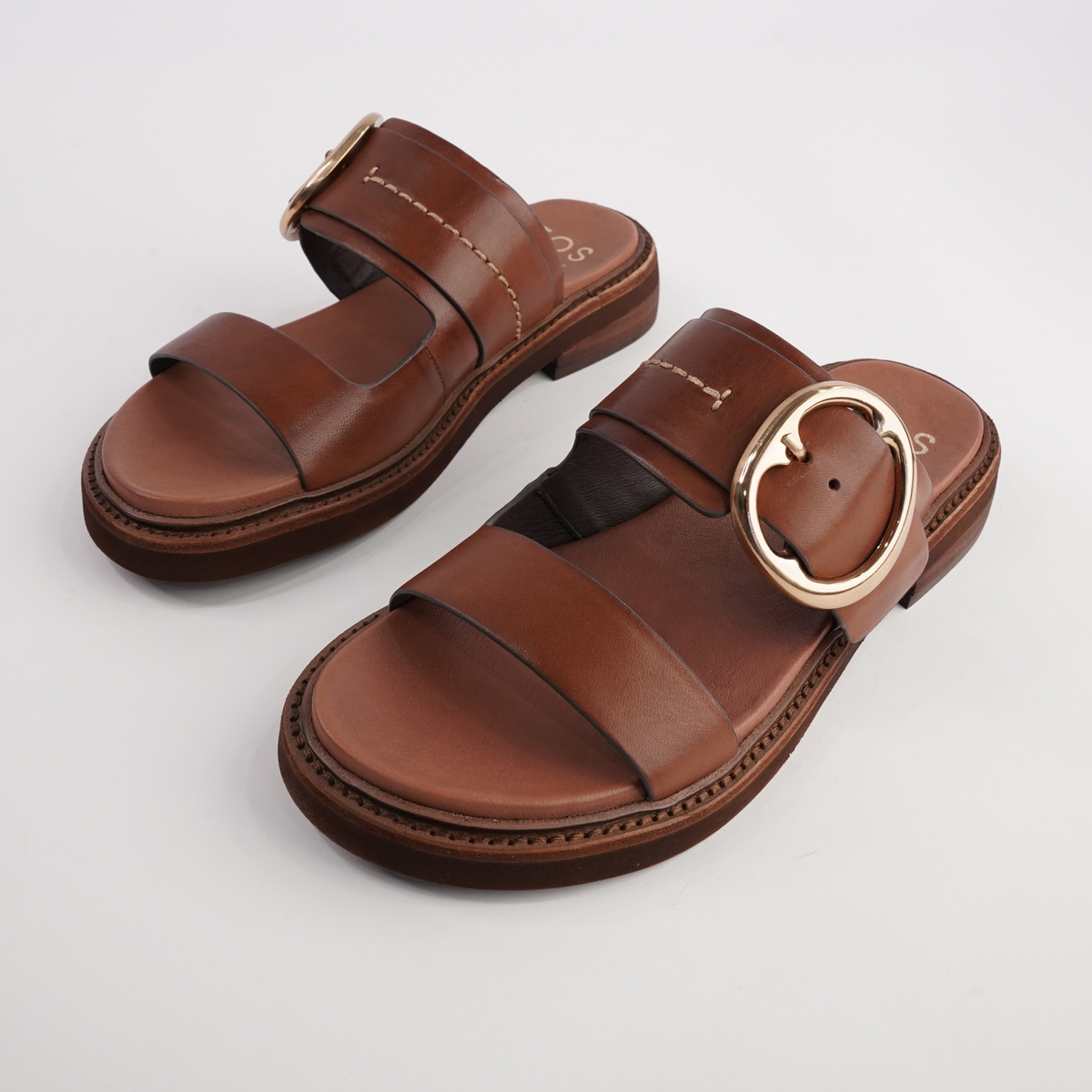 Stary Brandy Leather Slides