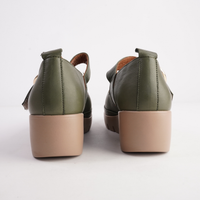 Solo Dark Olive Leather Flats - SALA | Shouz