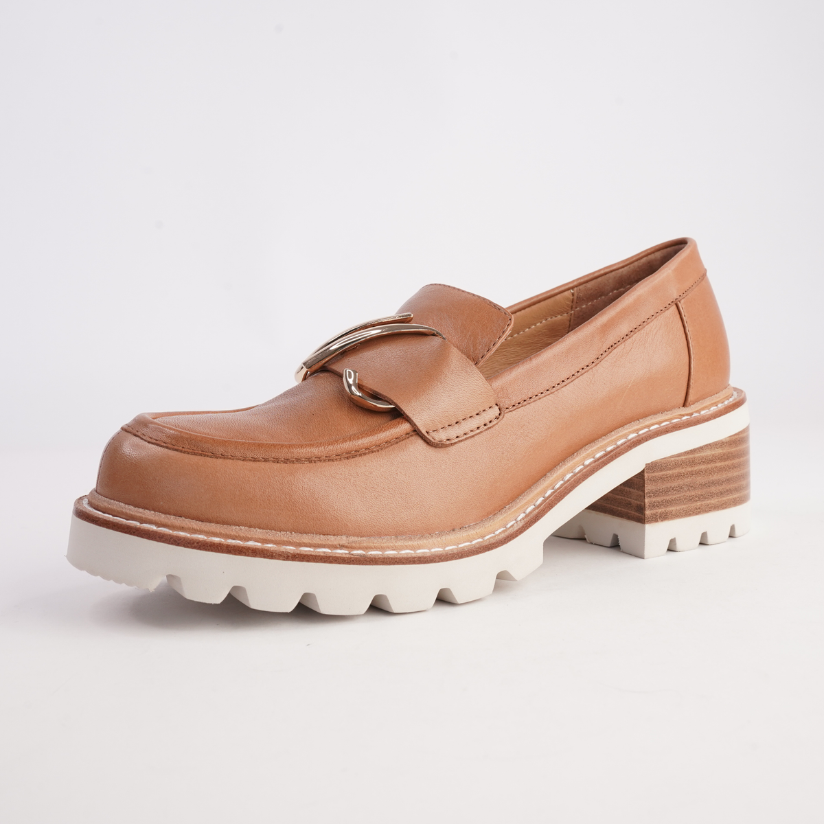 Dylan Cognac Leather Heeled Loafers - BRESLEY | Shouz