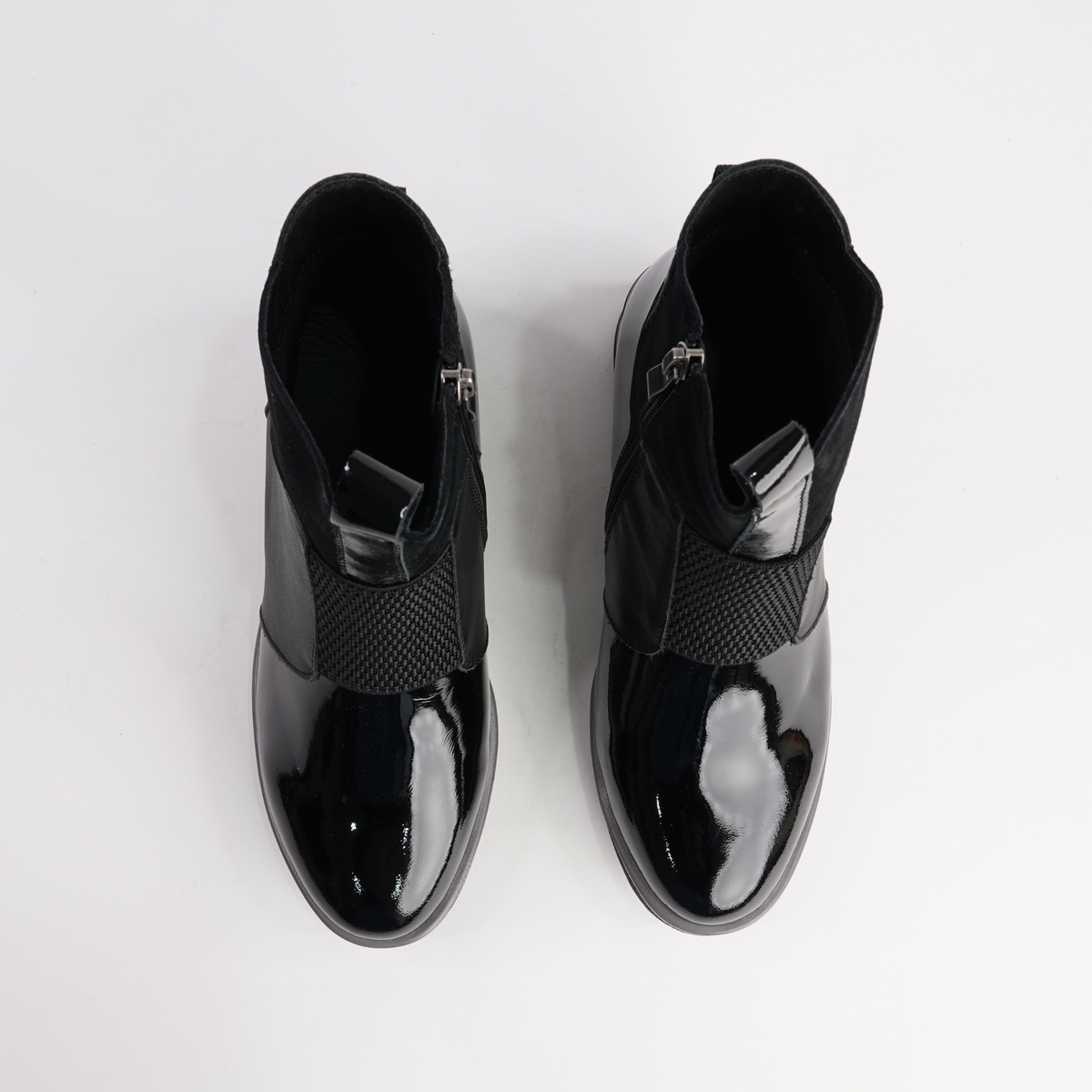 Dread Black Patent/ Black Leather Ankle Boots