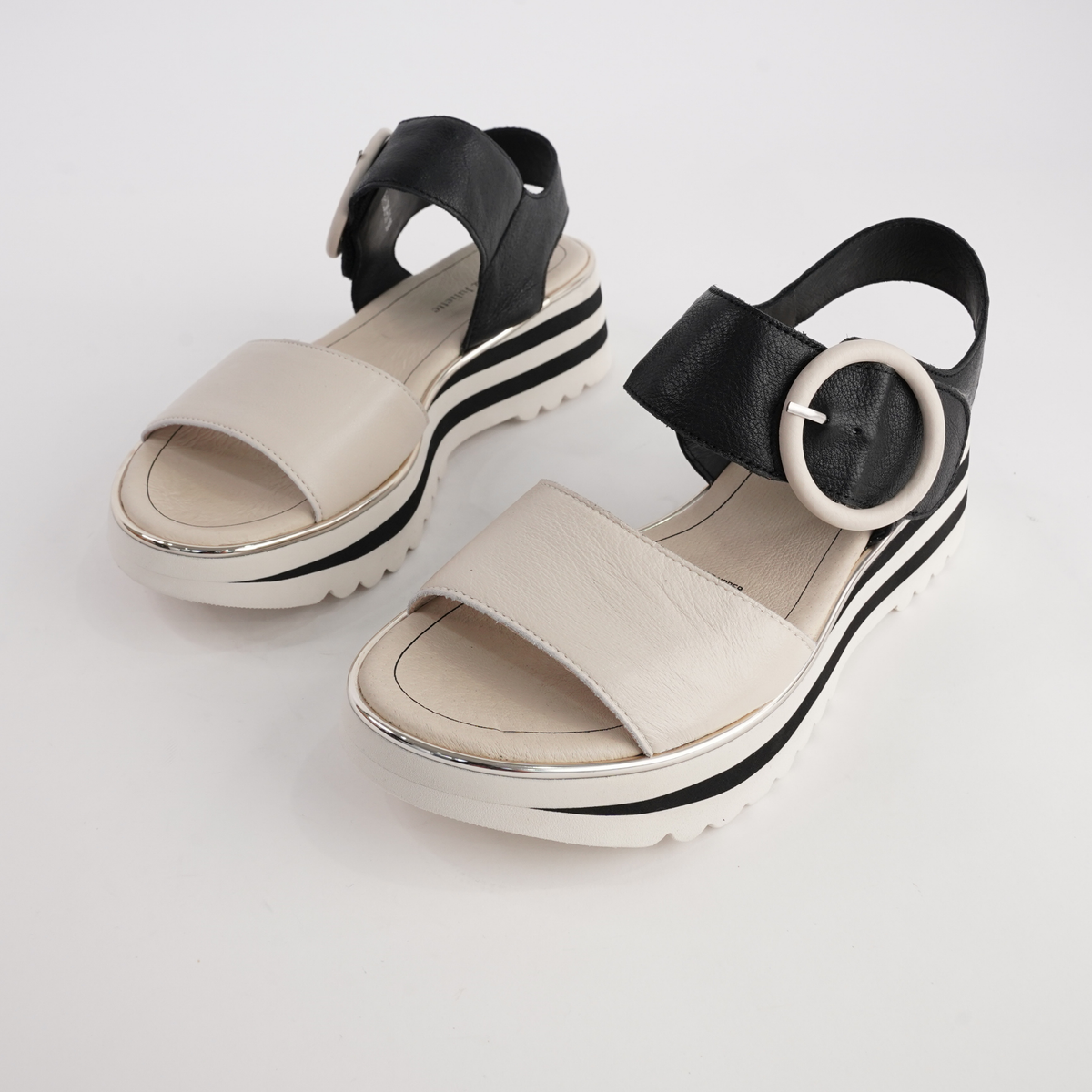 Harlows Milk/ Black Leather Sandals