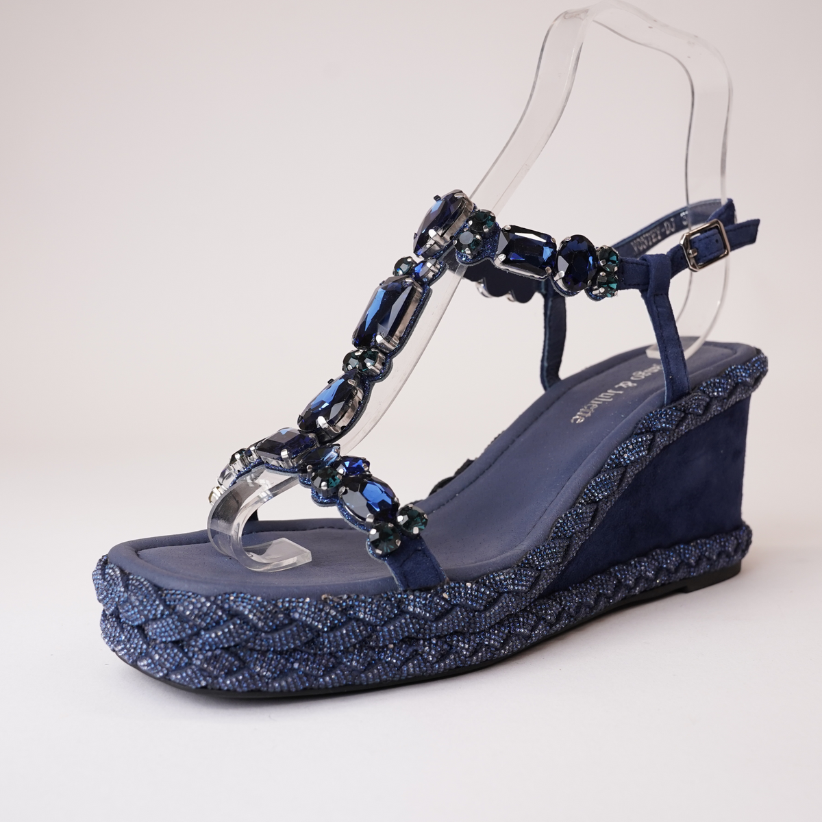 Vontey Navy Suede Wedge Sandals Shouz