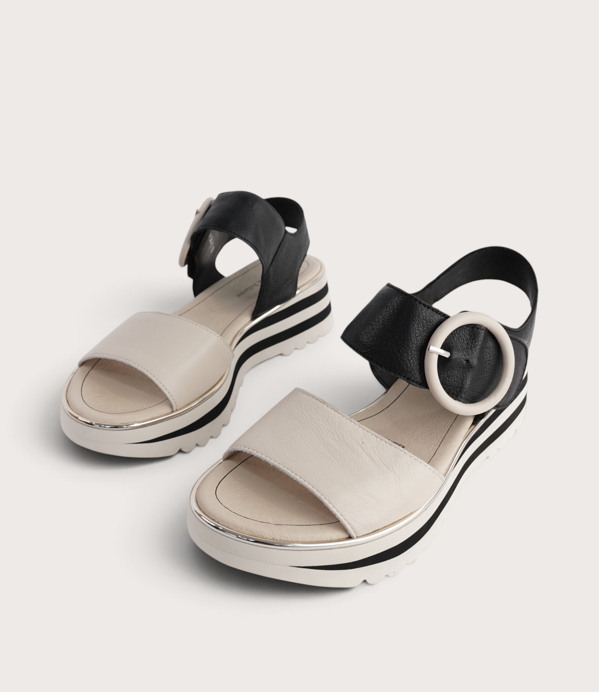Harlows Milk/ Black Leather Sandals