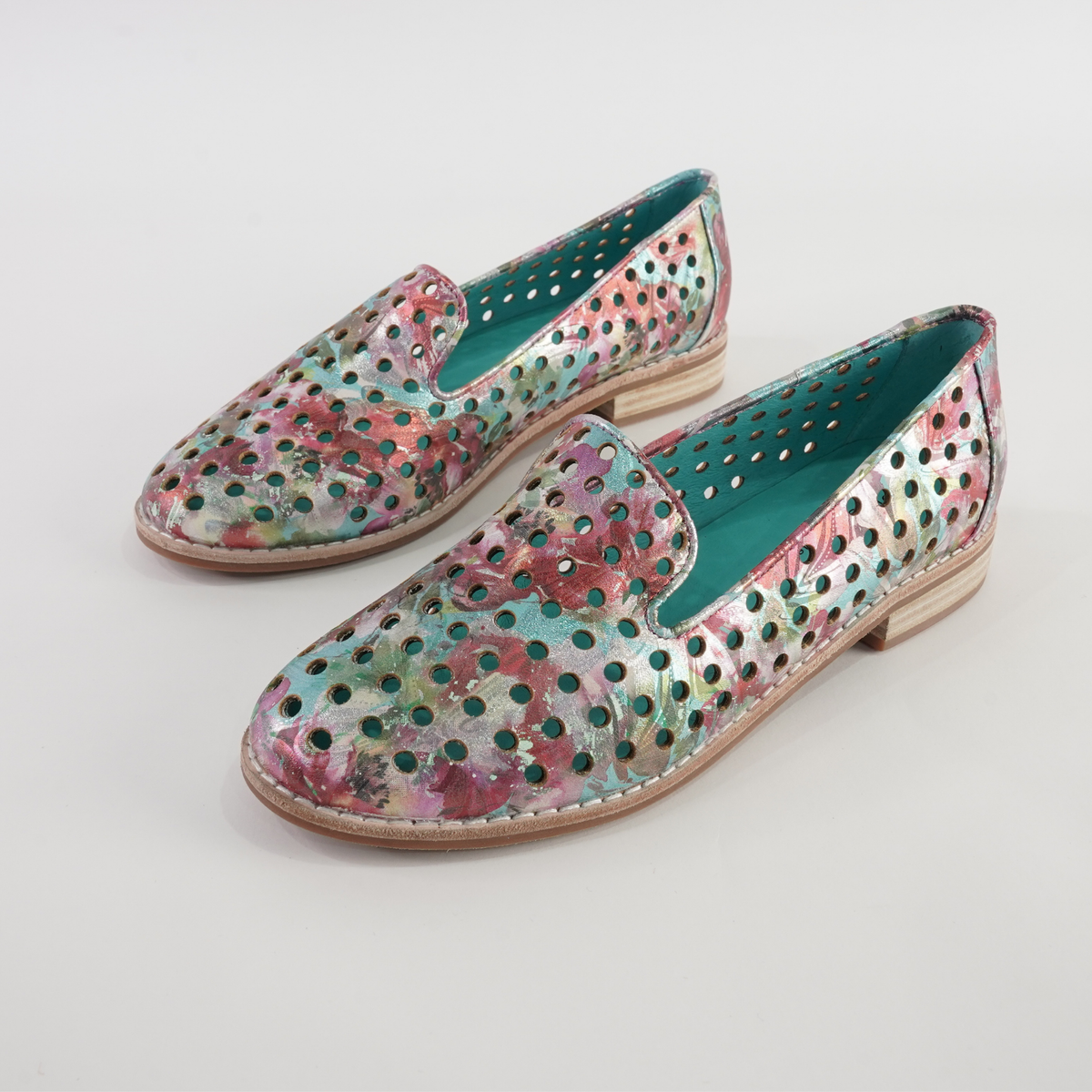 Ariah Aqua Red Metallic Leather Loafers