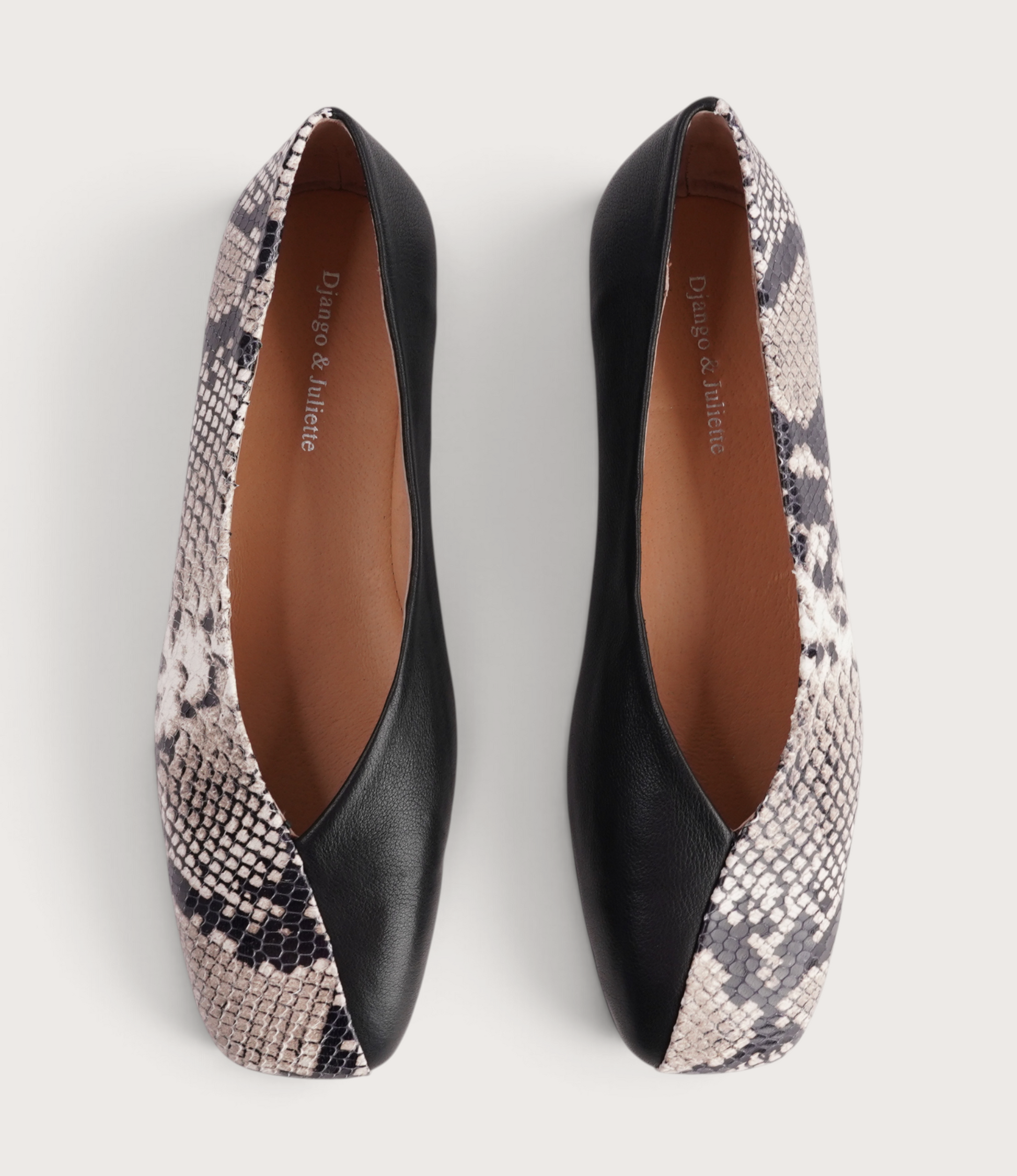 Paydes Black White Snake/ Black Leather Flats