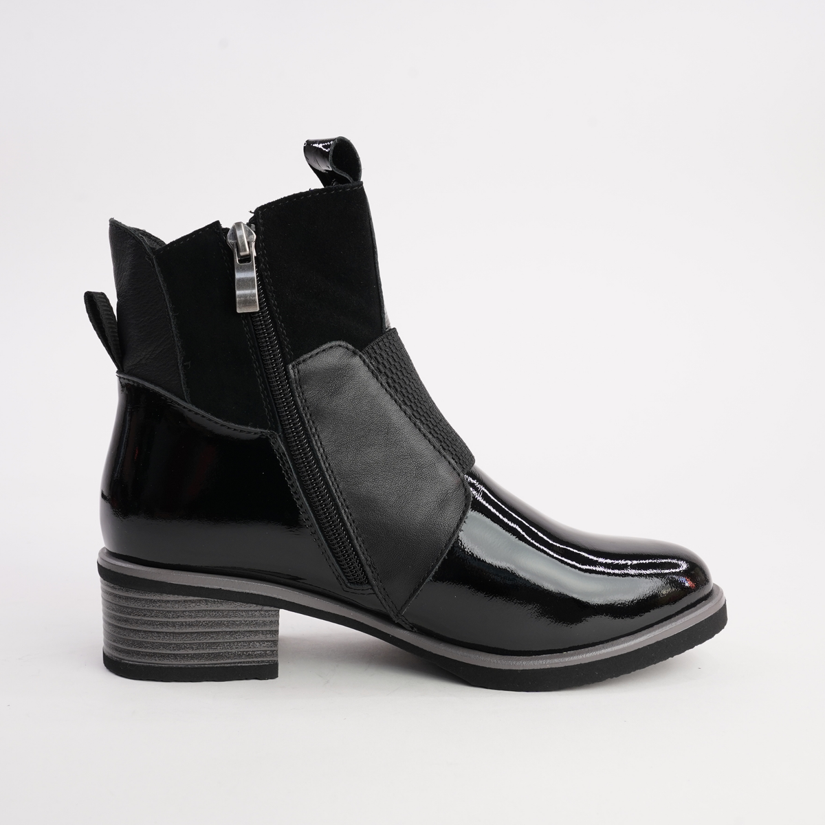 Dread Black Patent/ Black Leather Ankle Boots
