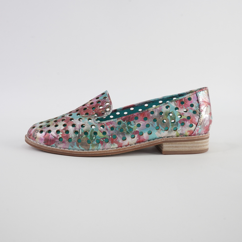 Ariah Aqua Red Metallic Leather Loafers