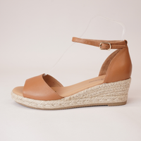 Skip Dark Tan Leather Espadrille Wedges