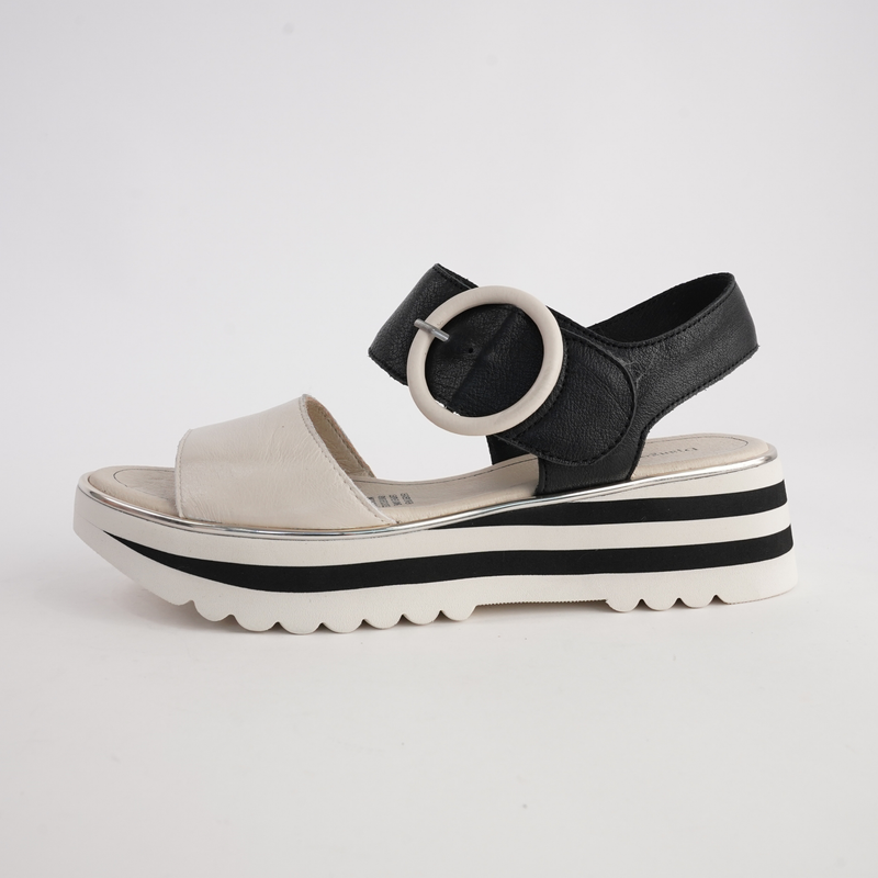 Harlows Milk/ Black Leather Sandals
