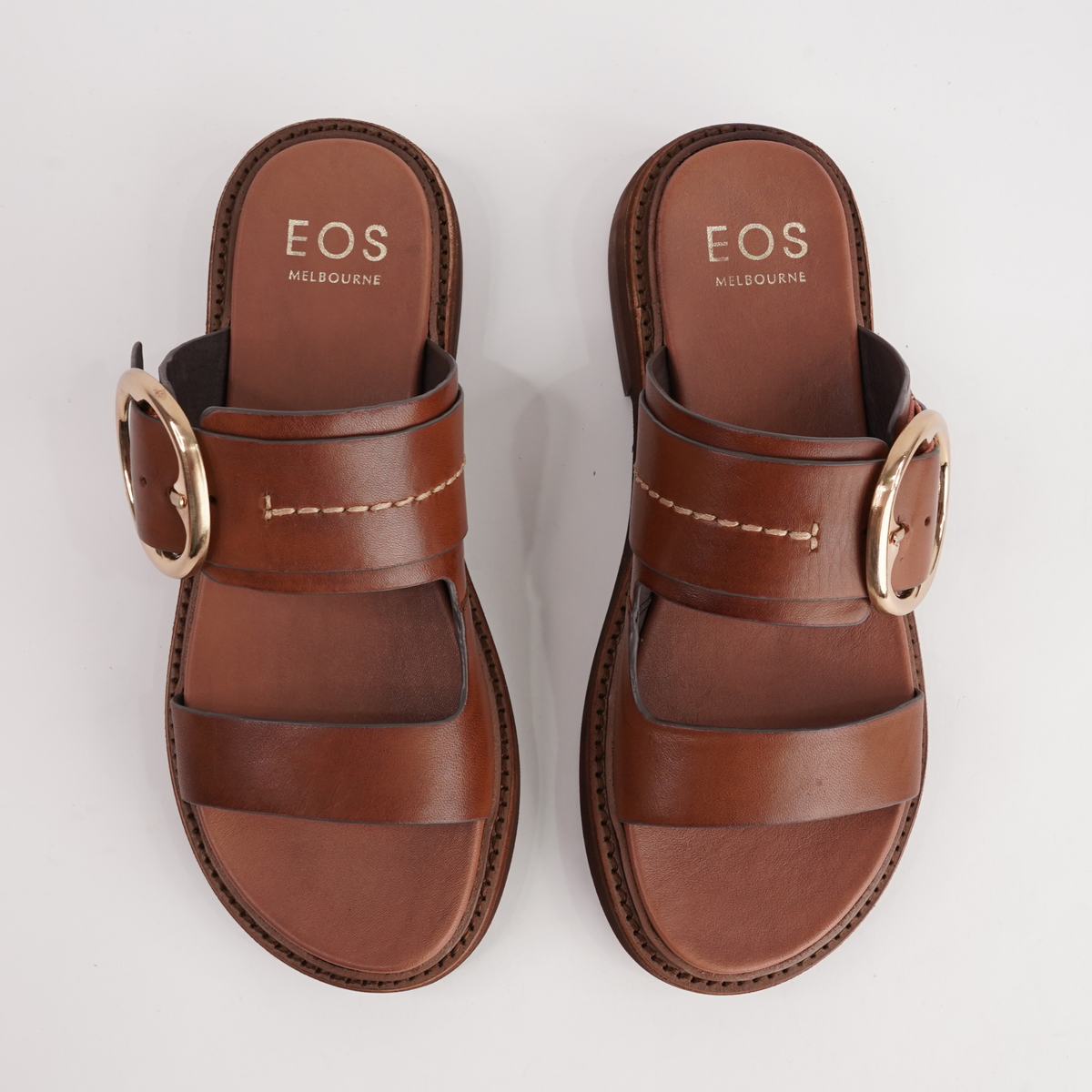 Stary Brandy Leather Slides - EOS FOOTWEAR | Shouz
