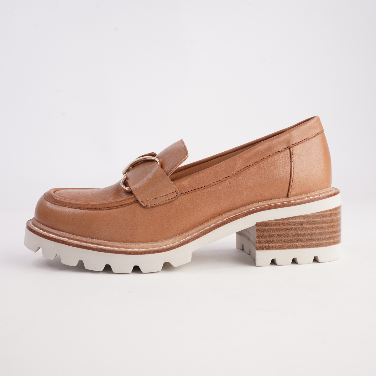 Dylan Cognac Leather Heeled Loafers - BRESLEY | Shouz