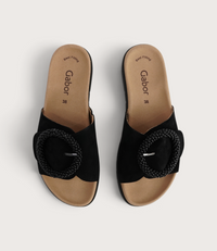 Lucille Black Suede Slides