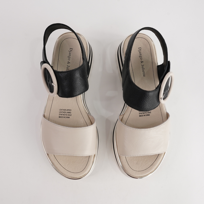 Harlows Milk/ Black Leather Sandals