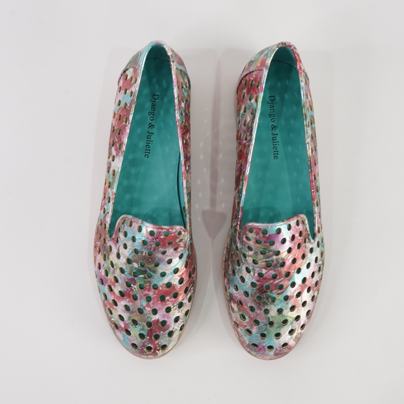 Ariah Aqua Red Metallic Leather Loafers