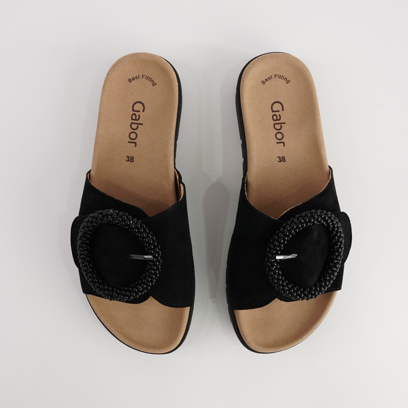 Lucille Black Suede Slides