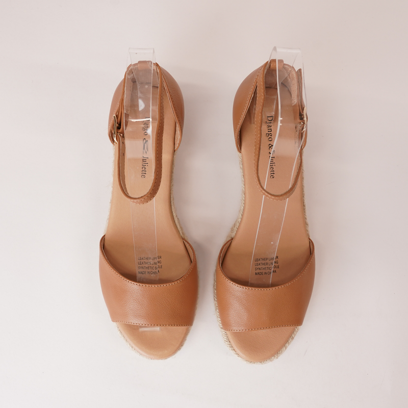 Skip Dark Tan Leather Espadrille Wedges