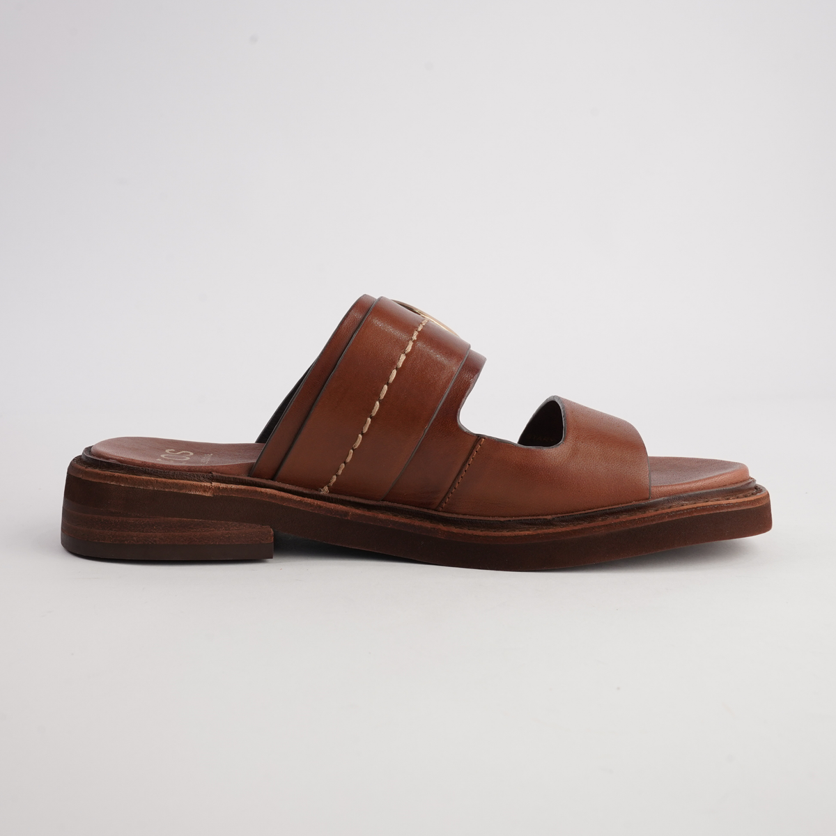 Stary Brandy Leather Slides - EOS FOOTWEAR | Shouz