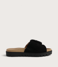 Lucille Black Suede Slides