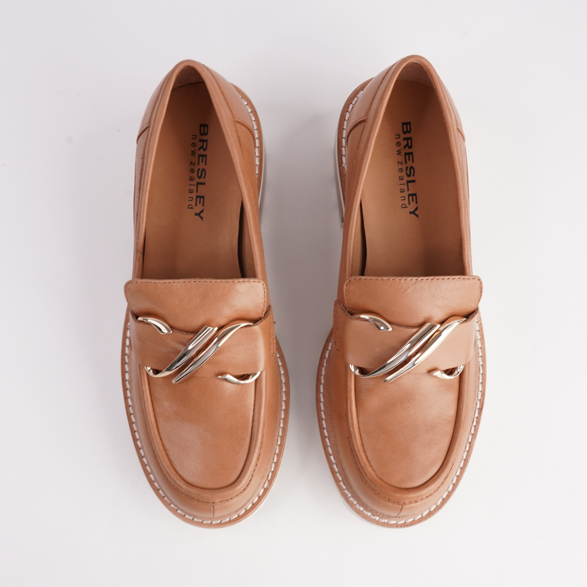 Dylan Cognac Leather Heeled Loafers - BRESLEY | Shouz