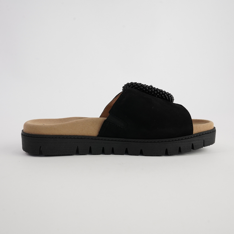 Lucille Black Suede Slides