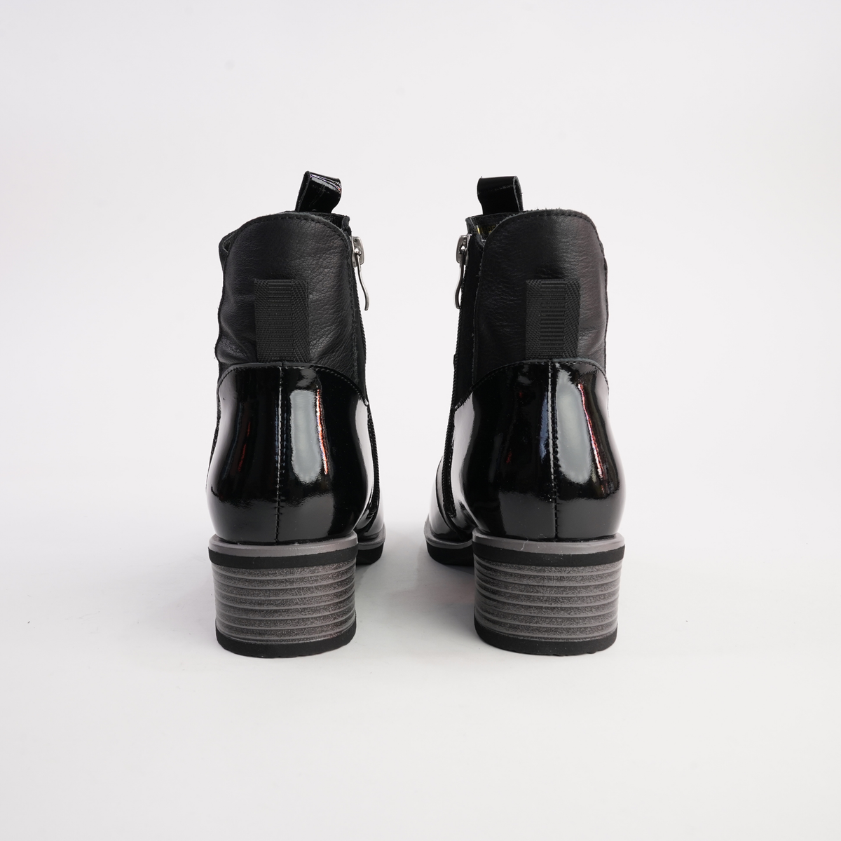 Dread Black Patent/ Black Leather Ankle Boots