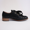 Admin Black Leopard Leather Lace-up Flats