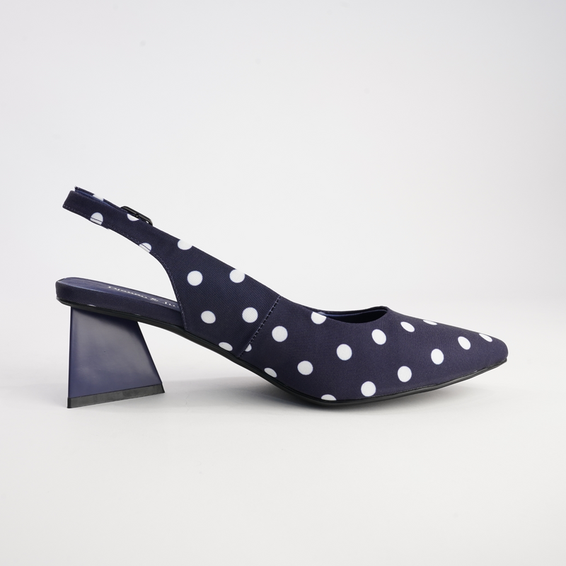 Ihops Navy White Spots Leather Heels