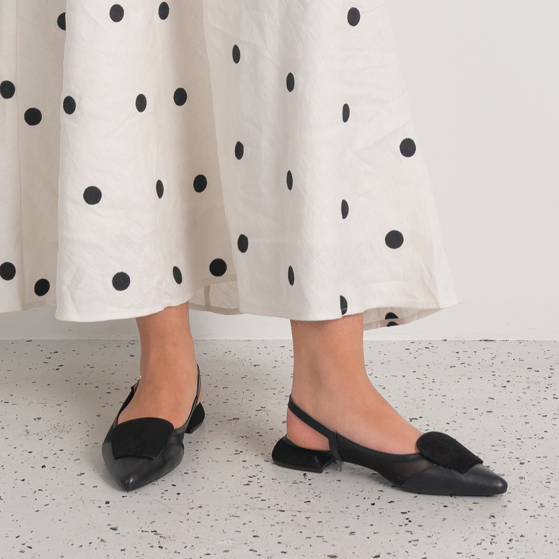 Vivienne Black Leather/ Black Mts Suede Flats