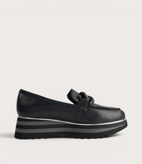 Ealia Black Leather/ Black Charcoal Sole Loafers