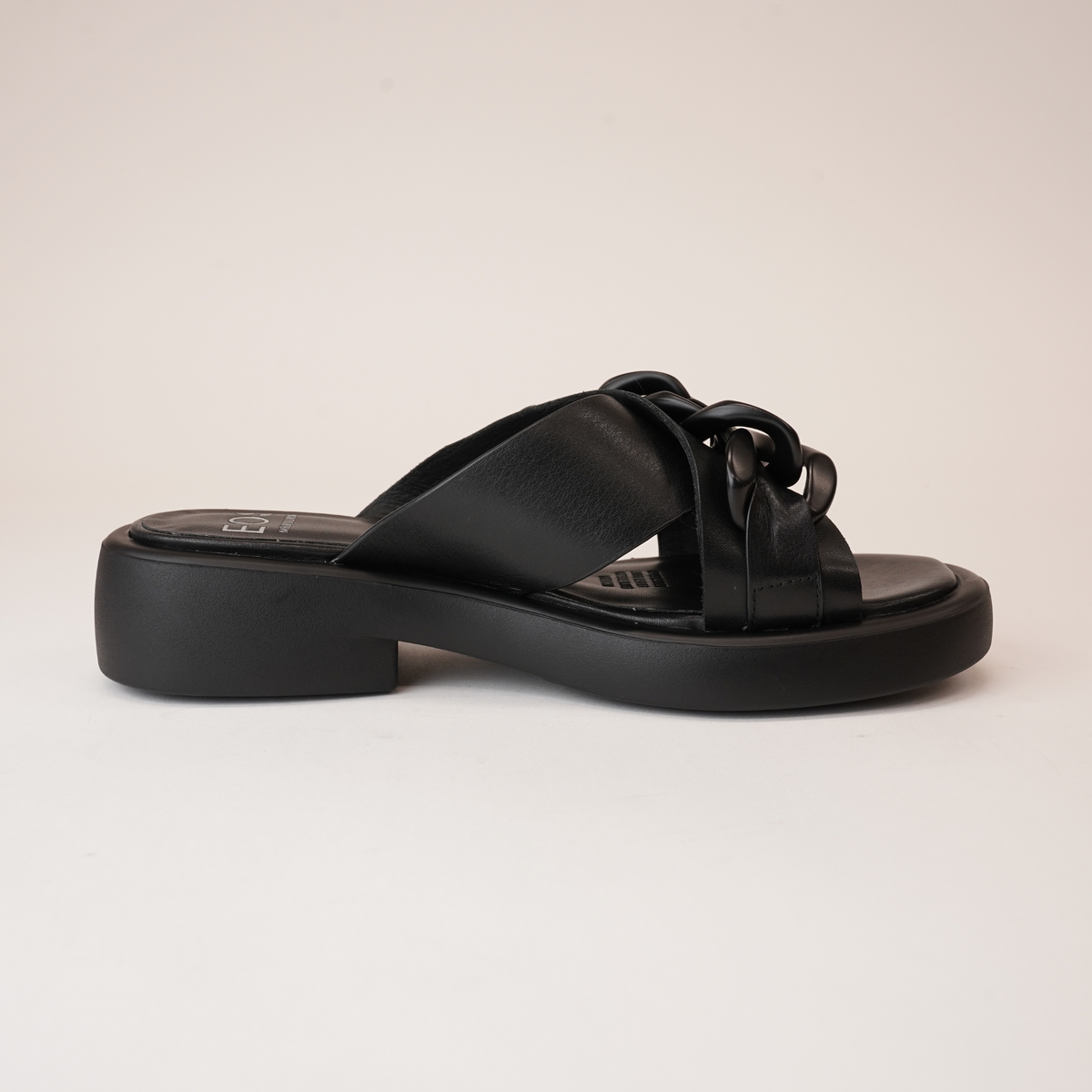 Elease Black Leather Slides - EOS FOOTWEAR | Shouz