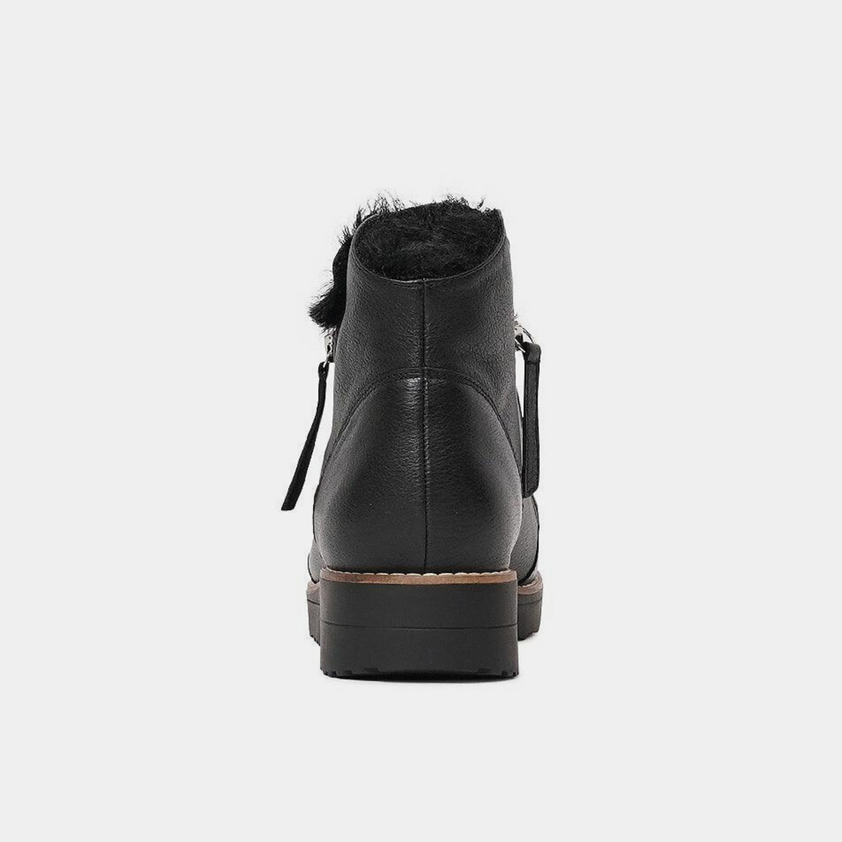 Opal Black Leather/ Black Fur Ankle Boots