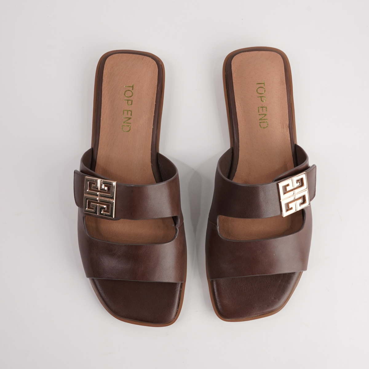 Larino Choc Leather Slides - TOP END | Shouz