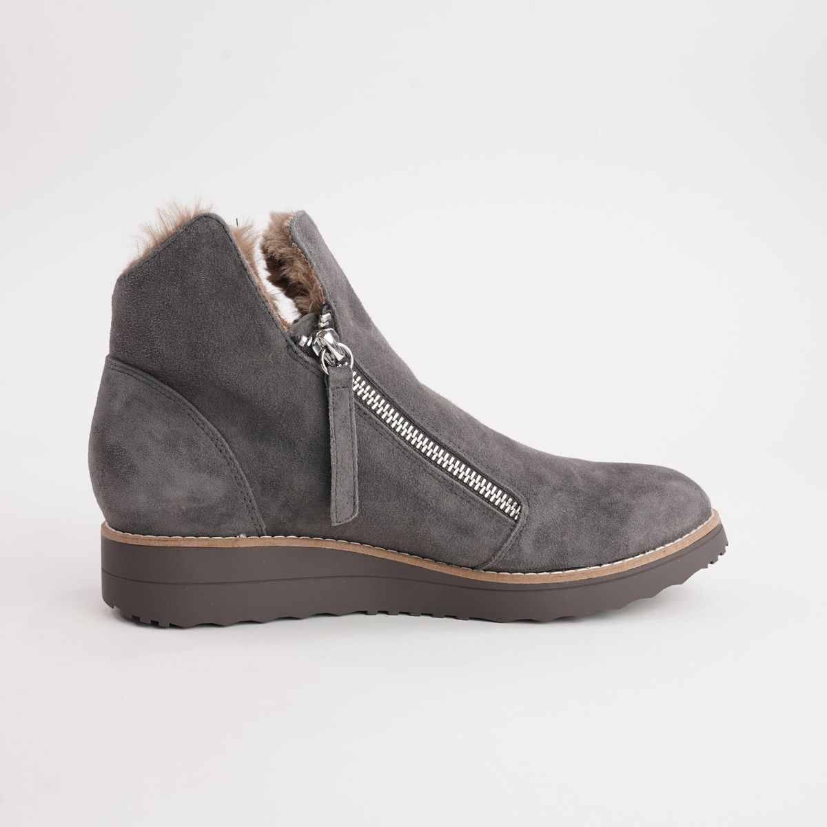 Opal Cocoa Suede/ Taupe Fur Leather Ankle Boots - TOP END | Shouz